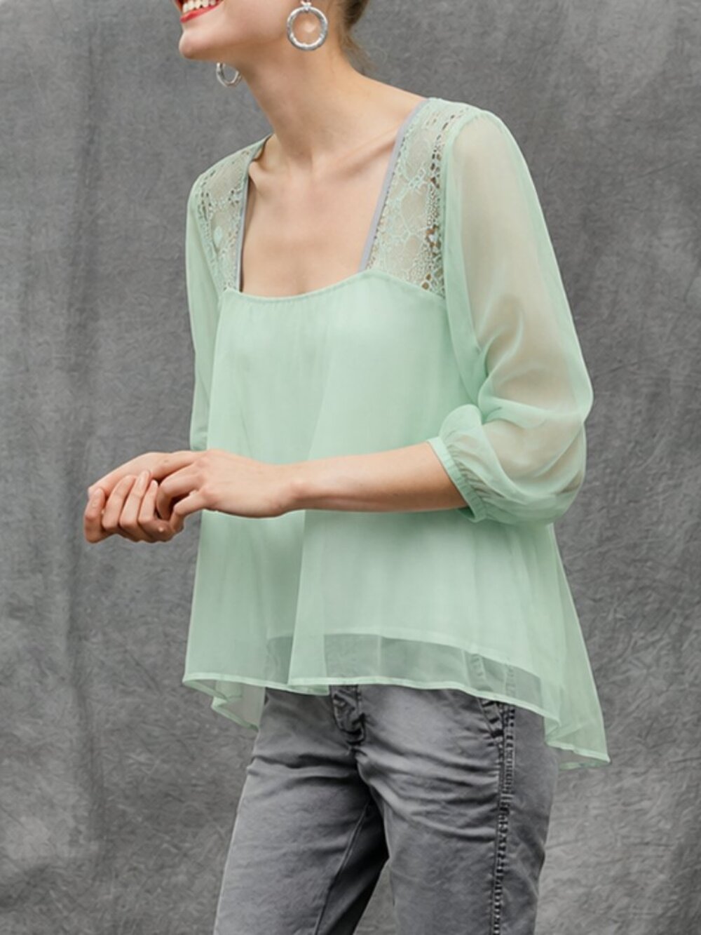 Silk Chiffon Blouse with Lace (3035)